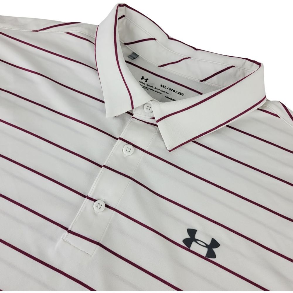 Under Armour White and Maroon Striped Polo Shirt